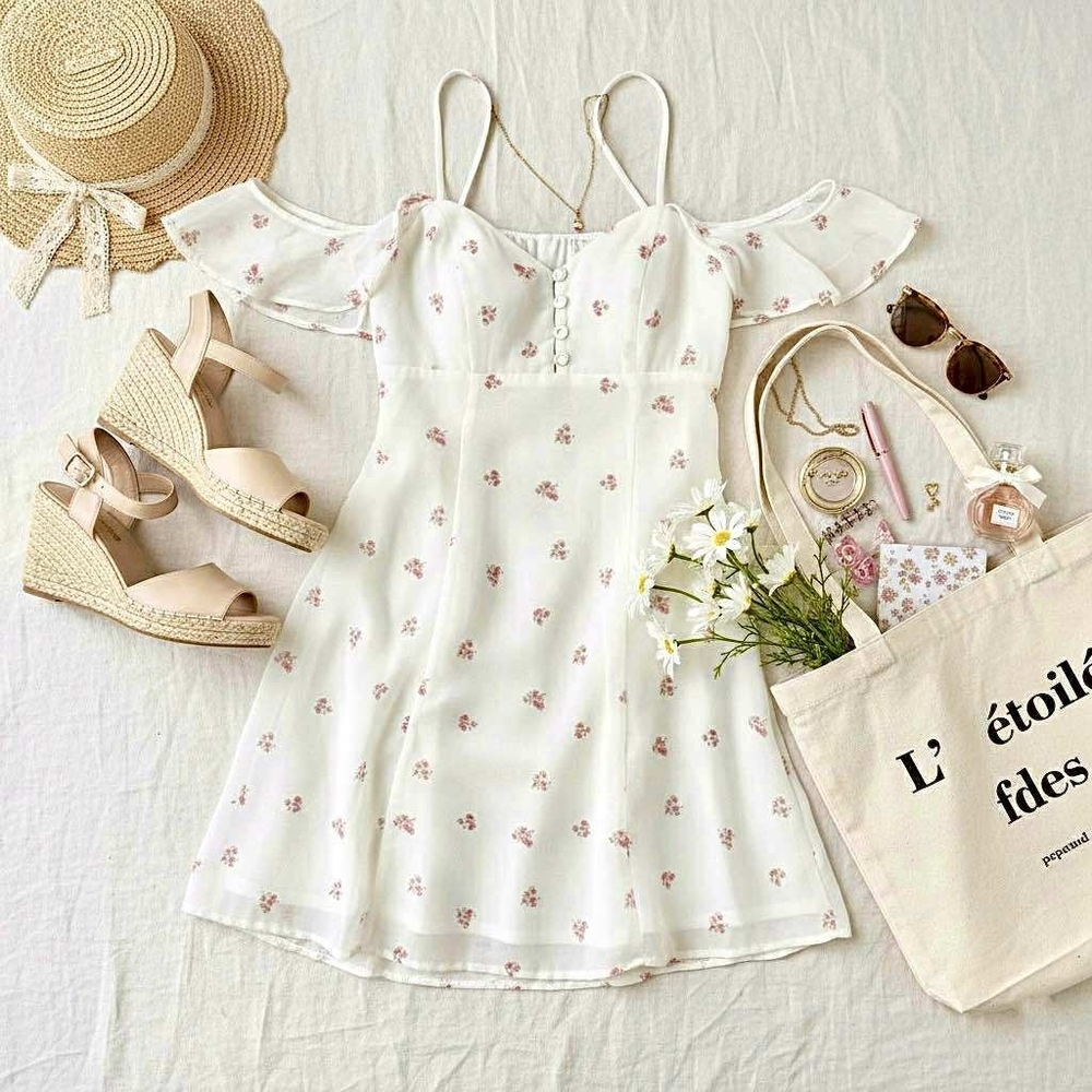 Forever 21 White and Pink Floral Asymmetrical Dress